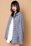 204-JK70-P75中性蓝墙小香风格子宽松夹克长袖外套女翻领春秋新品，男装夹克，星座204