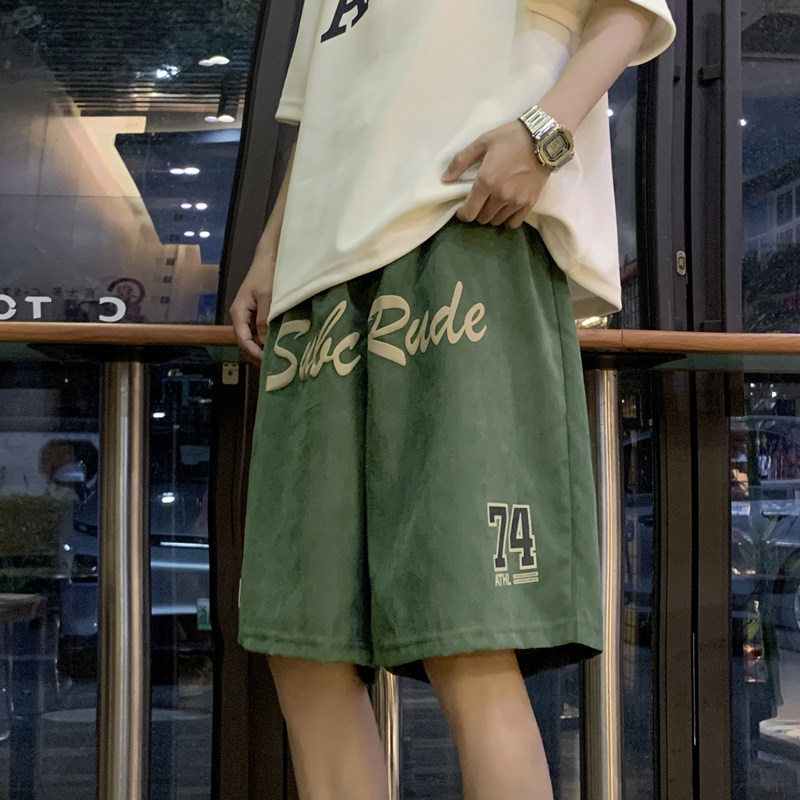 204-DK256-P25潮牌欧美高街麂皮绒直筒阔腿短裤男夏季oversize,男装休闲裤,星座204