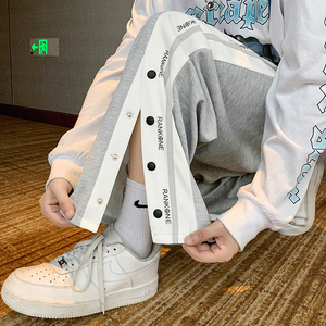 204-k40-P45 潮流条纹 排扣运动裤男薄款休闲长裤宽松百搭直筒,男装休闲裤,星座204