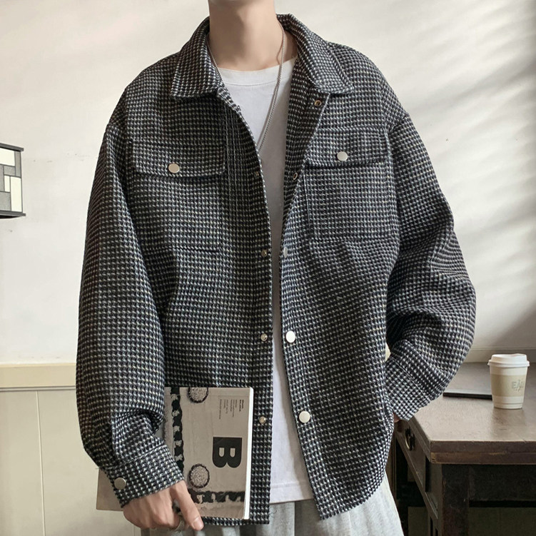 204-JK71-P75新款小香风千鸟格编织外套夹克男宽松休闲情侣衬衫潮,男装夹克,星座204