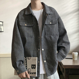 204-JK71-P75新款小香风千鸟格编织外套夹克男宽松休闲情侣衬衫潮，男装夹克，星座204