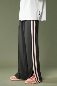 204-K37-P45中性蓝墙嘻哈Kanye织带拼接长裤宽松直筒男女休闲裤图片