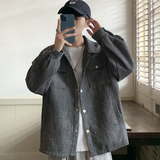 204-JK71-P75新款小香风千鸟格编织外套夹克男宽松休闲情侣衬衫潮，男装夹克，星座204