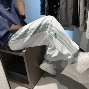 204-K29-P45抽绳束脚卫裤男士运动直筒长裤子ins休闲韩版潮流条纹,男装休闲裤,星座204