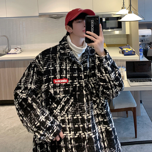 小香风千鸟格2024龙年限定外套男hiphop美式高级感红色情侣夹克春图片