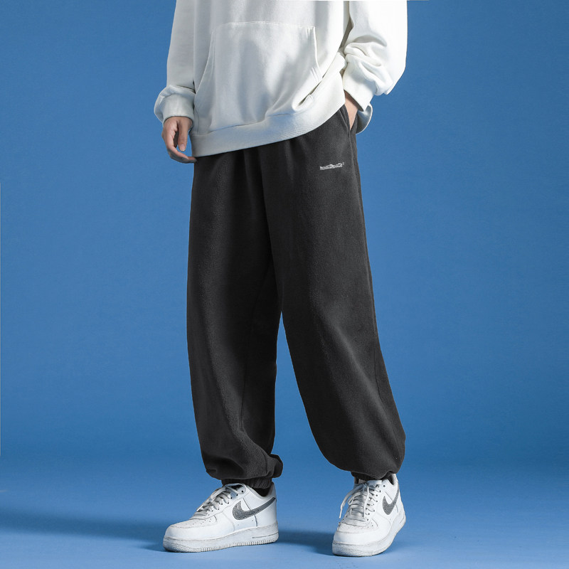 204-K27-P45秋冬温暖摇粒绒束脚棉裤男 宽松BF街舞运动裤松紧卫裤图片