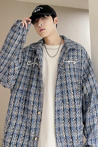 204-JK70-P75男装小香风格子宽松夹克长袖外套男翻领春秋新品潮图片