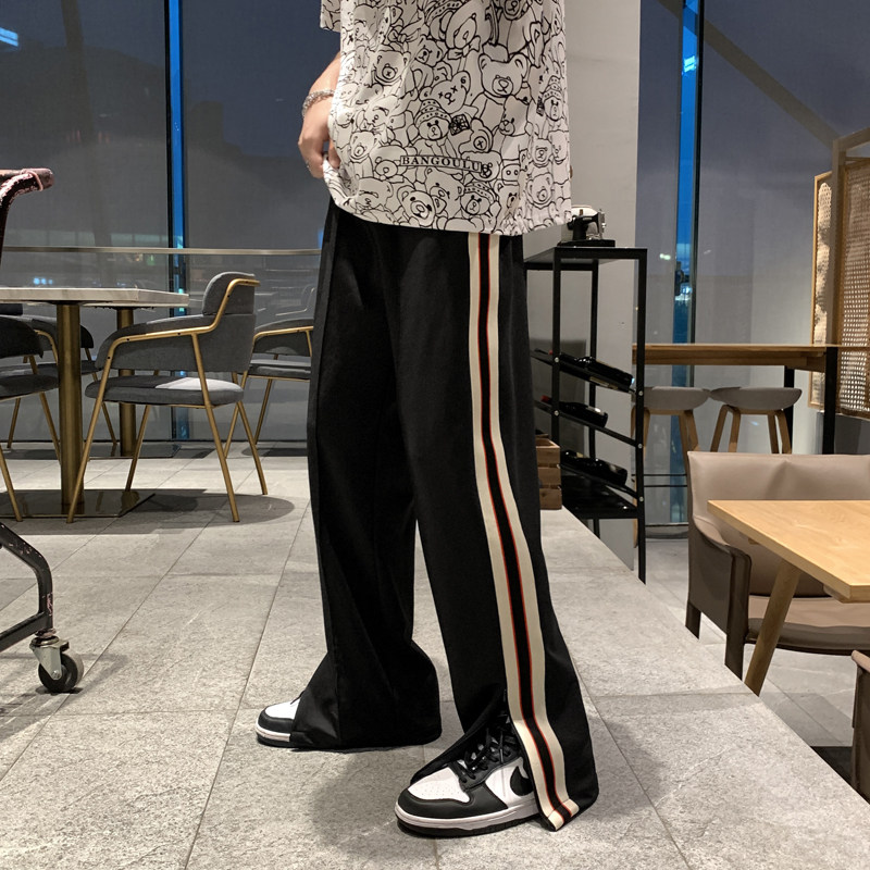 204-K39-P45 街头潮流百搭 织带拉链开叉垂感宽松运动休闲裤男图片