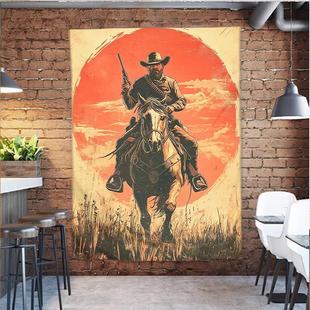 美式复古牛仔酒馆挂布咖啡店啤酒背景布餐馆酒吧氛围墙面装饰海报