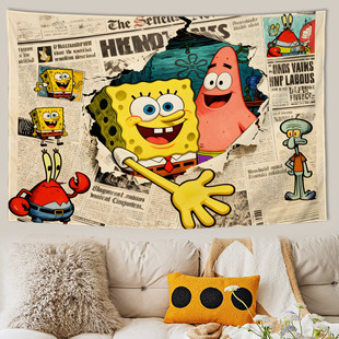 海绵宝宝创意挂布卡通动漫宿舍卧室床头墙面氛围感装饰背景布定制