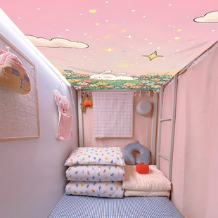 可爱小动物宿舍下铺绑绳固定防尘顶大学生上床下桌防灰尘床幔帘子