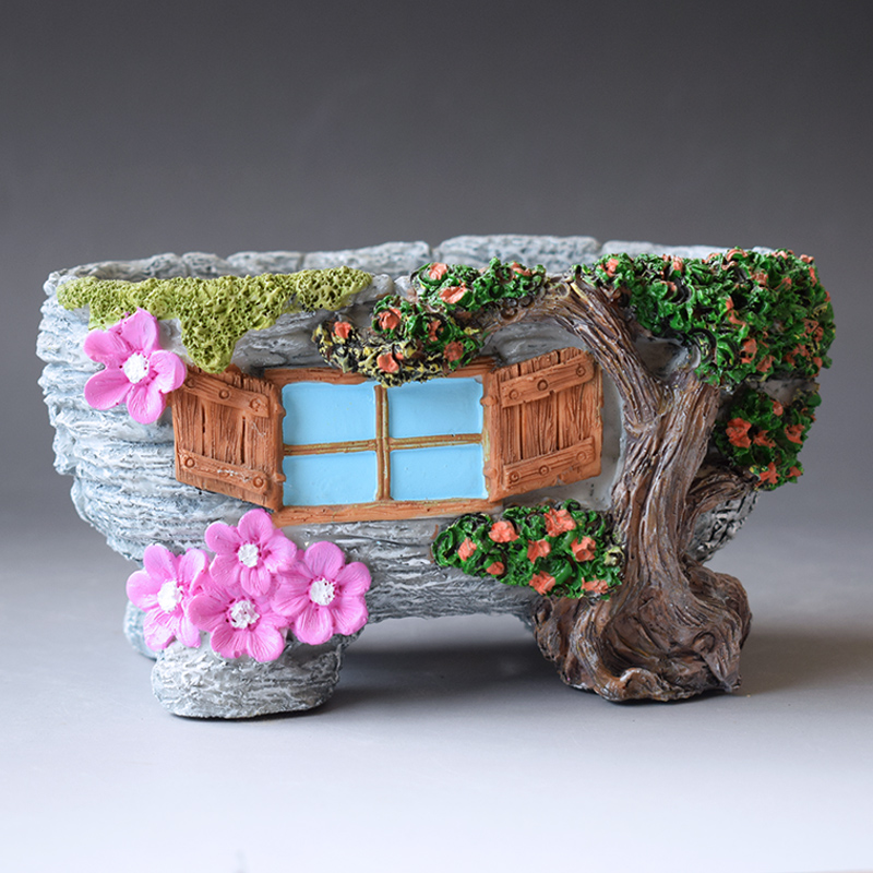 多肉花盆树脂花盆卡通个性田园绿植盆栽盆肉肉花盆长方形简约花盆