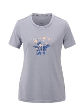 探路者短袖T恤女春夏户外休闲印花圆领透气快干舒适弹力速干女装