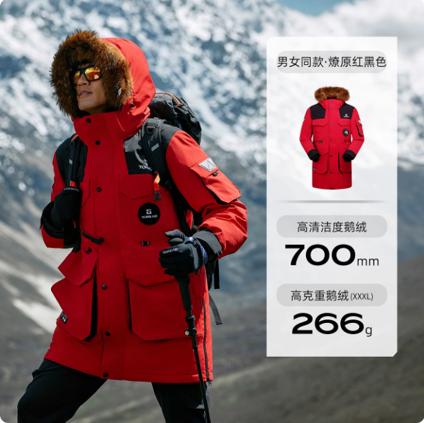 探路者羽绒服男女同款冬季户外中长款防风加厚保暖-30派克服90788