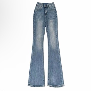 网红正品2026春季新款欧货全身爆闪满钻显瘦微喇牛仔裤女拖地裤