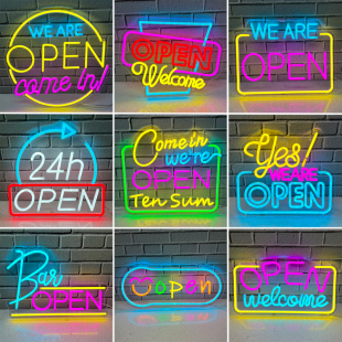 led霓虹灯open创意挂墙装 饰悬挂氛围灯ins房间直播间12V彩色挂灯