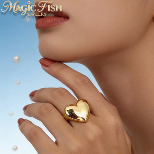 magic 创意女生戒指 fish欧美复古小众设计感夸张爱心光面戒指个性