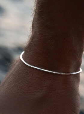 简约美式钛钢蛇骨八角男士手链