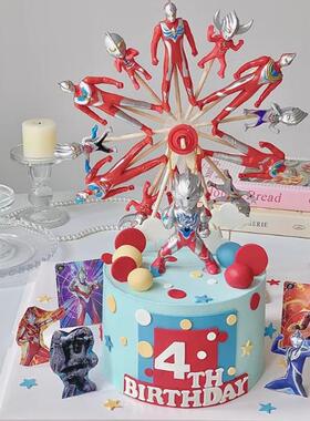 网红超人旋转摩天轮生日蛋糕装饰配件钱币彩票旋转摩天轮烘焙插件