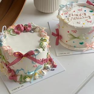 ins韩国1cm 6mm 3mm彩色丝带格子丝带蝴蝶结烘焙甜品生日蛋糕装饰