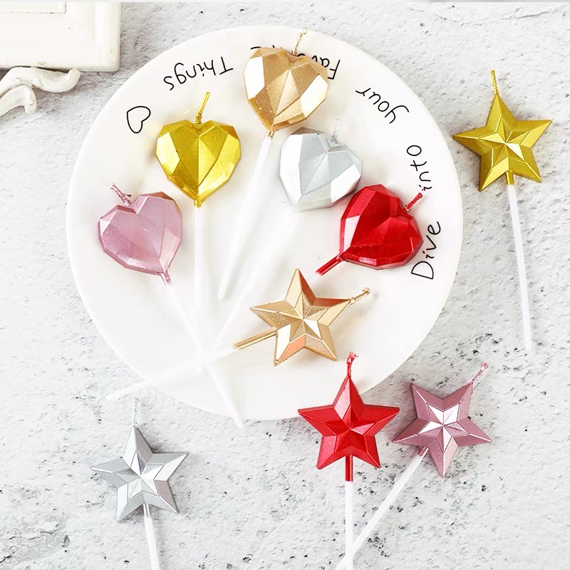 生日蜡烛爱心五角星钻石金银色