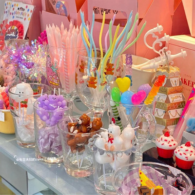 复古小熊爱心笑脸蜡烛蛋糕装饰