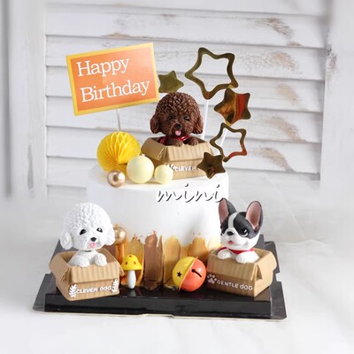 烘焙摇头法斗摆件镂空蛋糕装饰