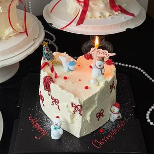 2025韩国ins款 饰玩偶圣诞树摆件 圣诞节迷你可爱滑雪小雪人蛋糕装