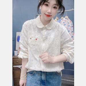 刺绣白色衬衫领衬衫女装衬衣翻领立领宽松百搭长袖白色打底