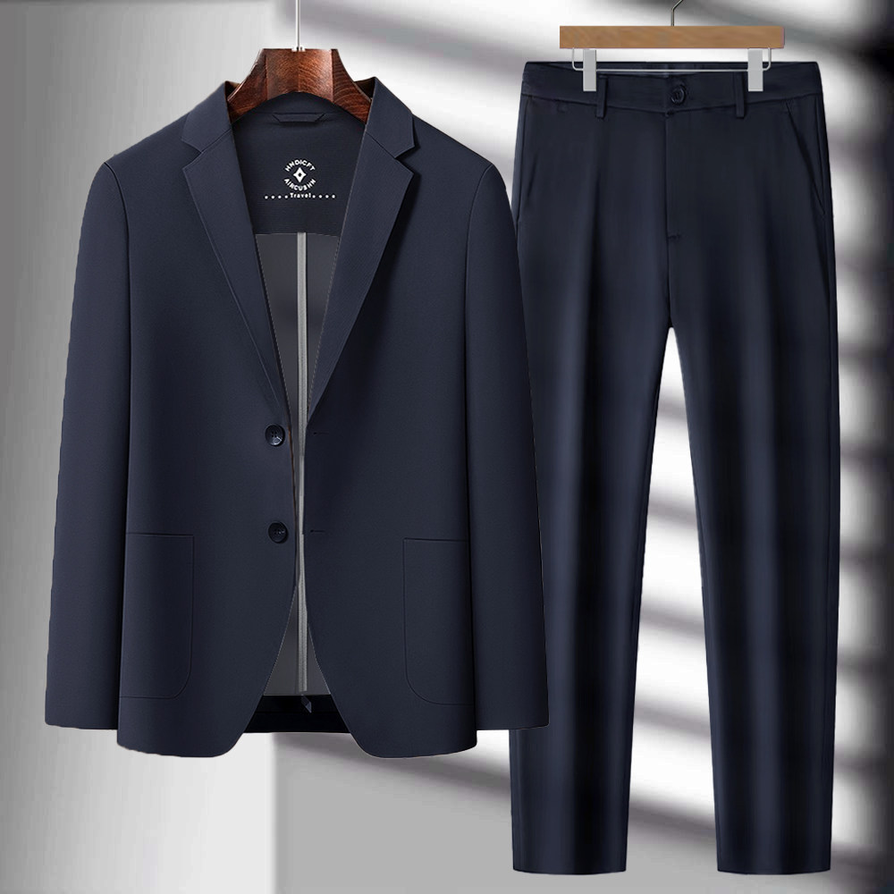 超薄西服套装男士春夏季新款商务休闲修身薄款透气冰丝西装两件套