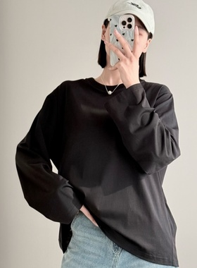 THEMO丨2025新款长袖打底衫长绒棉简约舒适圆领休闲宽松基础长T恤