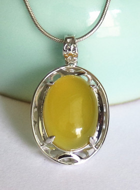 纯银蛋形镶嵌蜜蜡吊坠空托