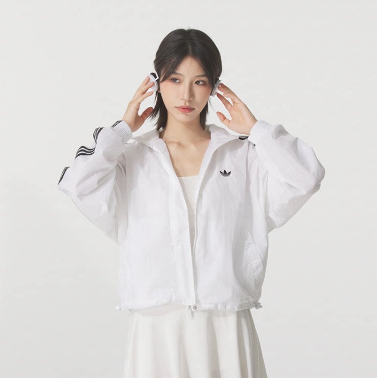 正品ADIDAS阿迪达斯白色女子长袖运动休闲夹克外套JX1450