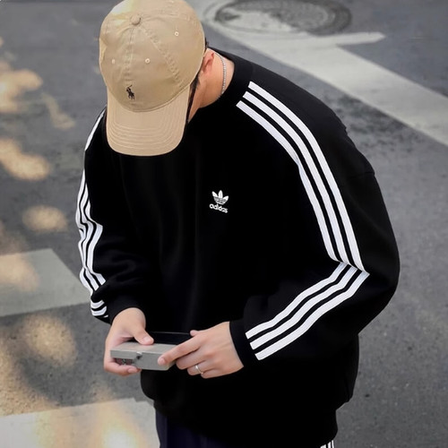 正品adidas阿迪达斯男子三条纹运动套头衫外套休闲卫衣JN9786