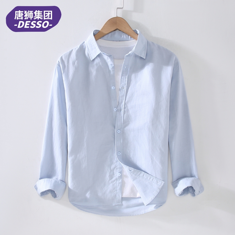 唐狮集团DESSO亚麻长袖衬衫麻布日系休闲宽松棉麻料衬衣外穿寸衫