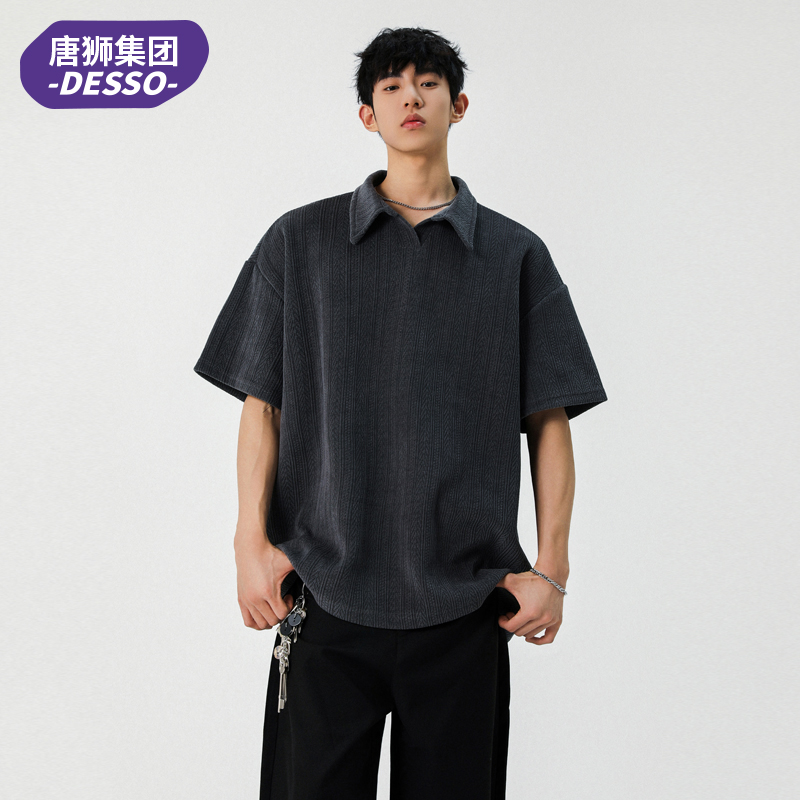 唐狮集团DESSO美式麦穗提花短袖T恤男潮牌休闲Polo领上衣宽松套头