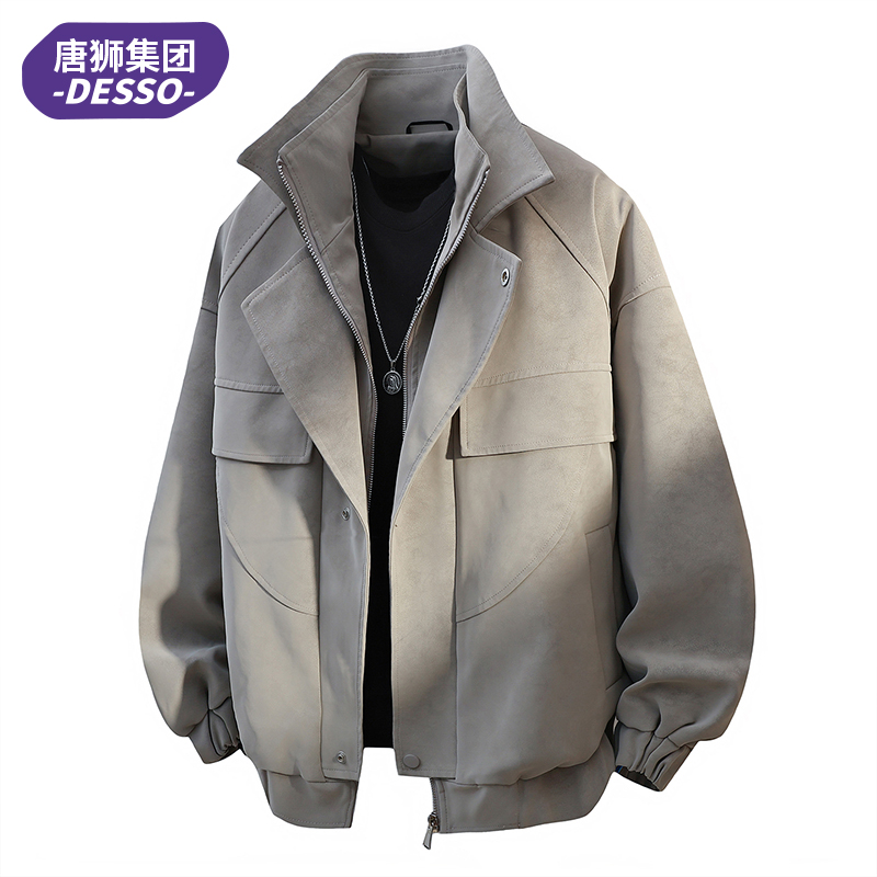 唐狮集团DESSO立领皮衣外套秋冬韩版宽松软皮夹克高级感痞帅上衣