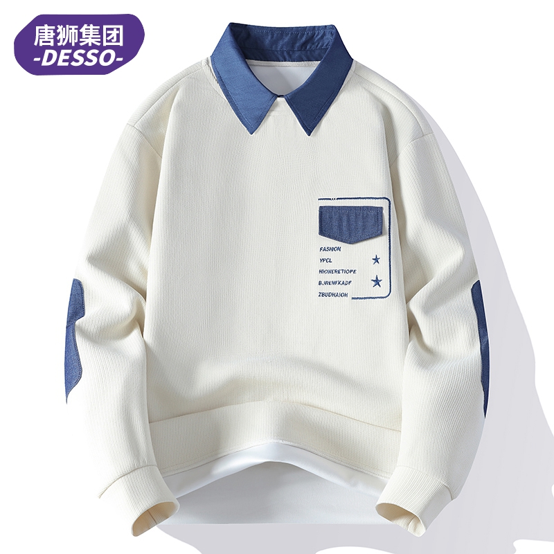 唐狮集团DESSO衬衫领卫衣男春季潮个性印花外套早春宽松休闲上衣