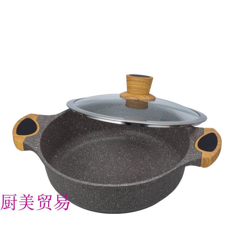 麦饭石不粘锅汤锅三汁焖锅炖锅双耳铝合金家用火锅电磁炉炒锅包邮