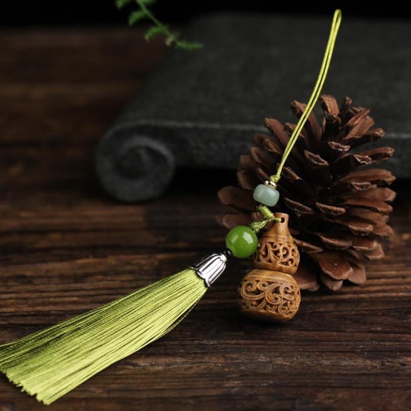 绿檀木玲珑香囊手机挂件古风葫芦