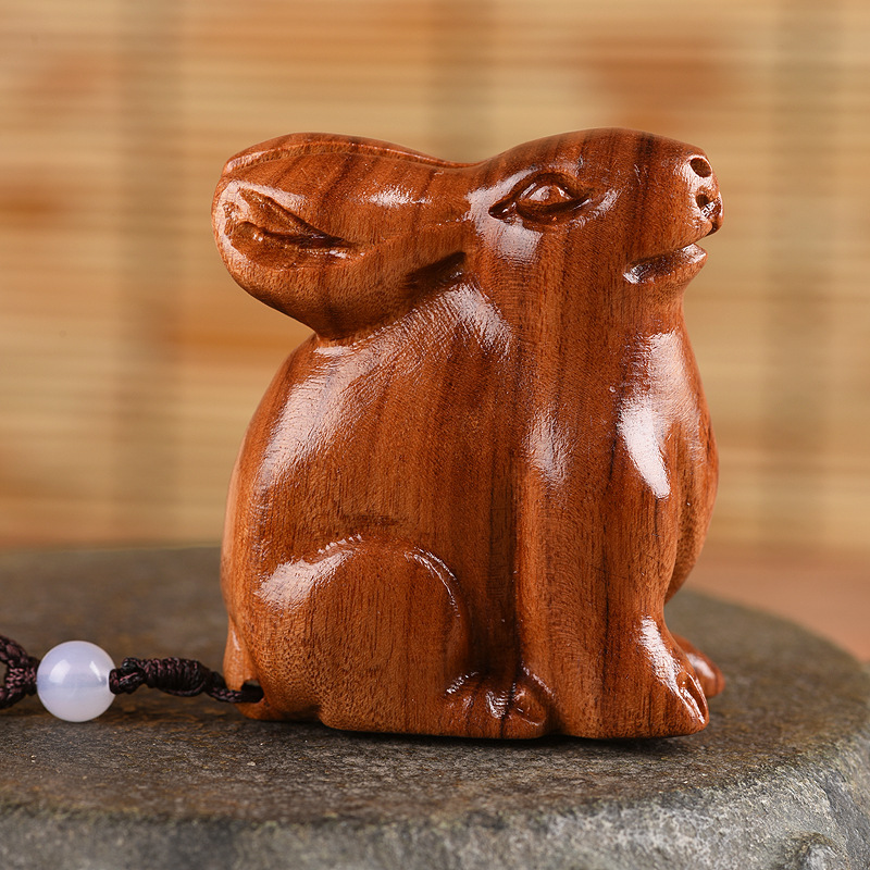 老挝黄花梨木雕手把件十二生肖鼠