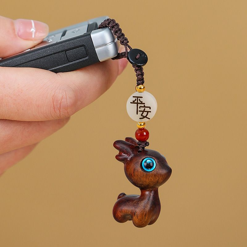 一路檀木小鹿手机吊坠男女情侣钥