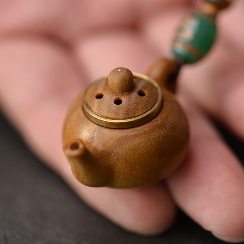 檀木小茶壶把把壶手把件汽车钥匙