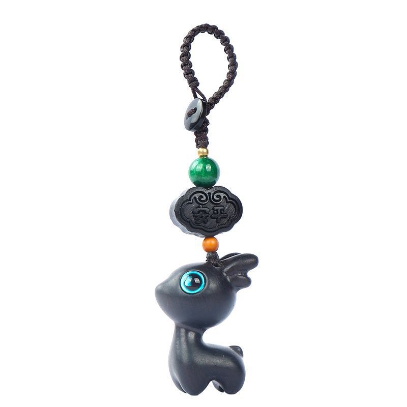 黑檀木质小鹿钥匙扣可爱汽车一路