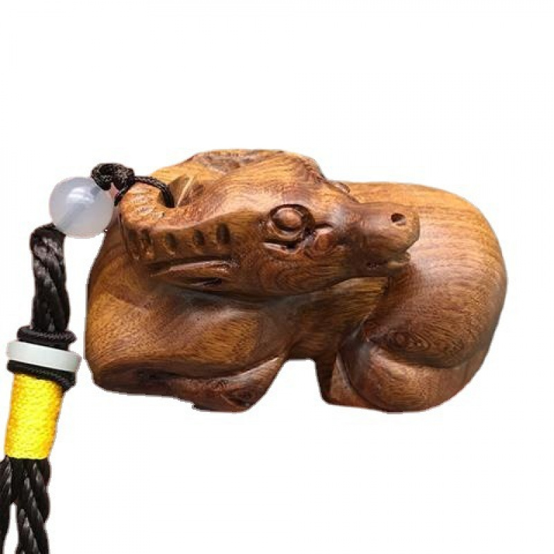 老挝黄花梨木雕手把件十二生肖鼠