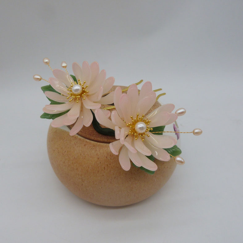 【包邮】琉璃菊花发簪子长流苏汉服发饰明制琉璃捷克簪花发梳