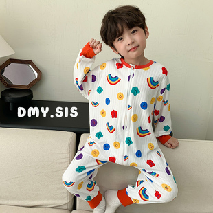 儿童连体睡衣纯棉100%春秋季 男女中大童空调服防踢被着凉睡袋 长袖