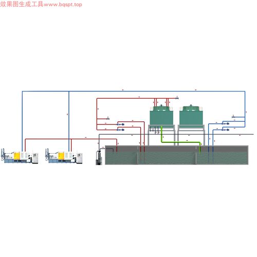 冷却水塔工艺系统流程3d效果图平面优美化PLC组态控制器画面定制