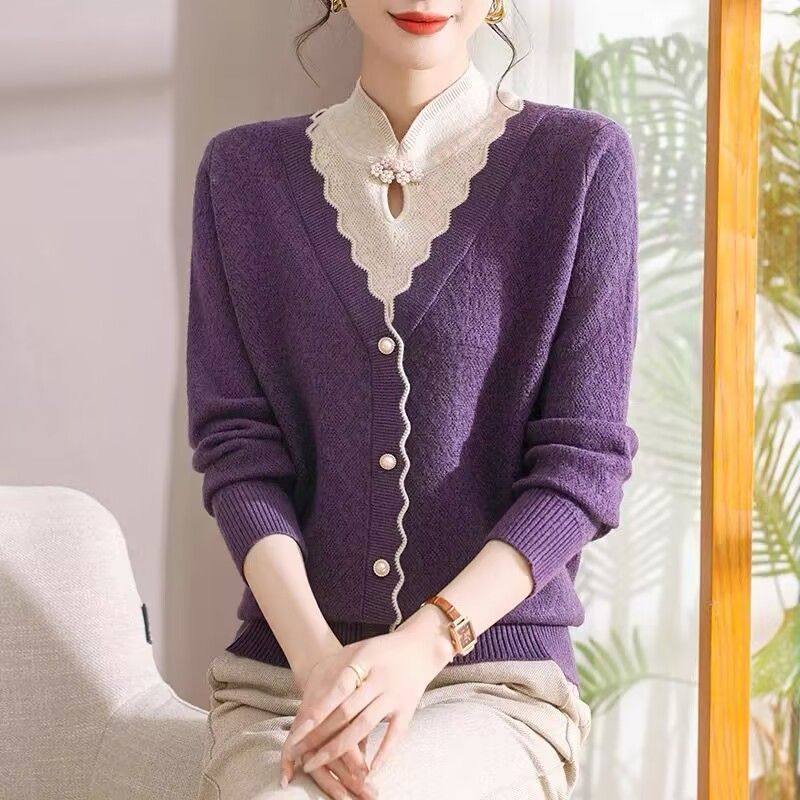 洋气妈妈秋季新款假两件毛衣打底衫中老年女装秋冬内搭时尚针织衫,女装/女士精品,毛衣,淘宝优惠券,粉丝福利购,淘宝优惠卷