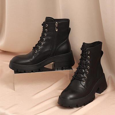 加绒冬季牛皮英伦风厚底新款女靴